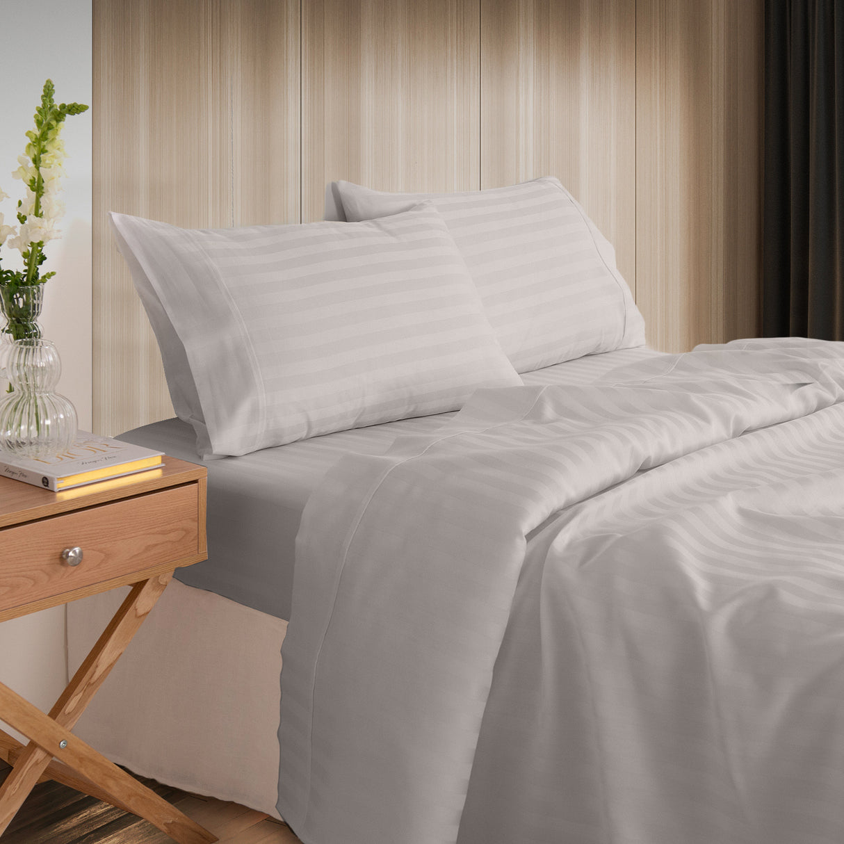 Royal Comfort Kensington 1200TC 100% Cotton Stripe Sheet Set - King - Grey