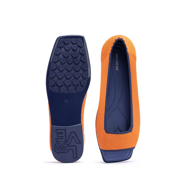 Colorblock Peep Toe Knit Flats - Orange