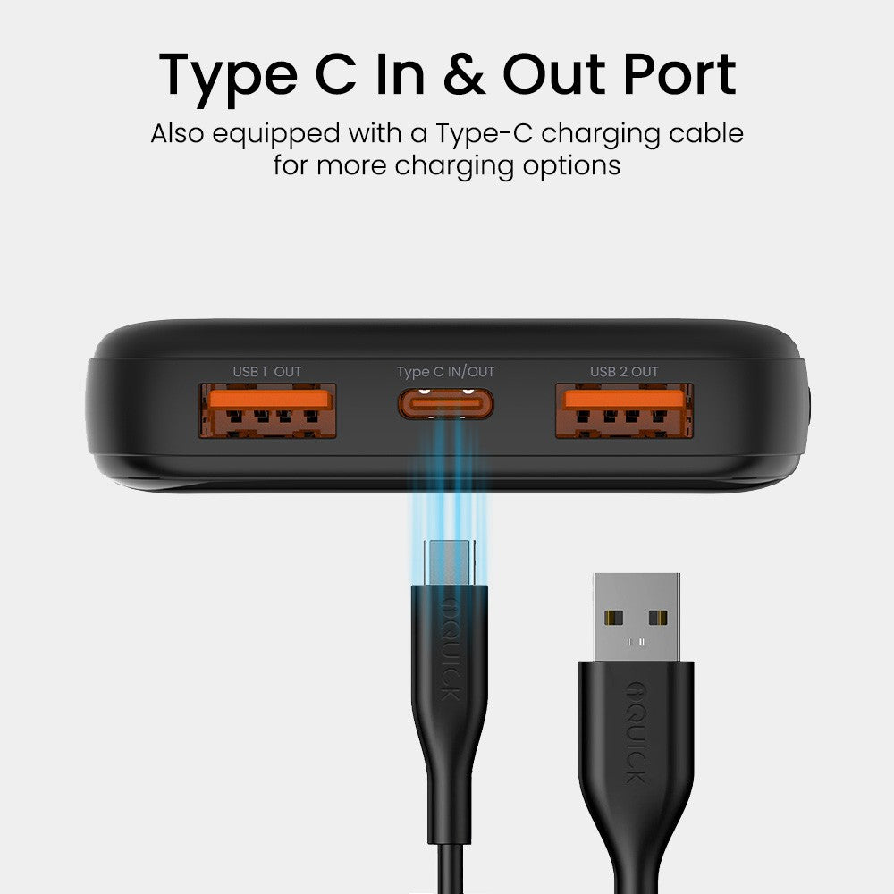 iQuick Power Square Power Bank 10000mAh 22.5W LED Display USB Type-C Type-A - Black