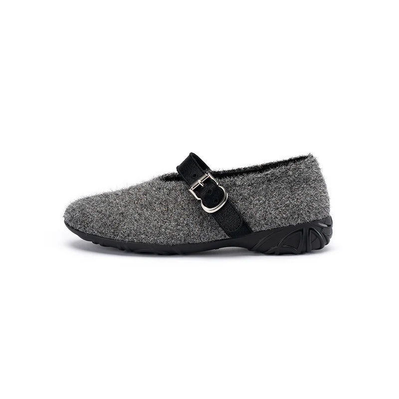 Fuzzy Mary Jane Flats - Grey