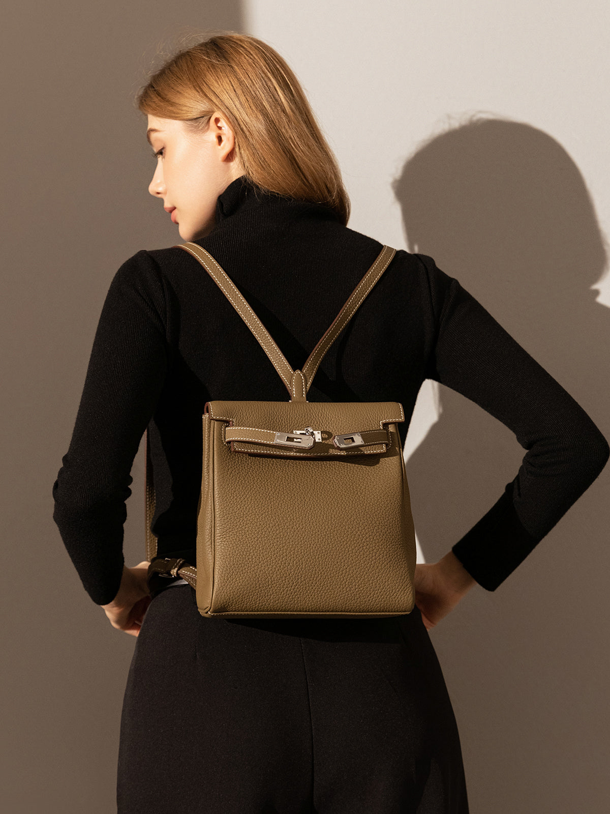 Madison Structured Leather Convertible Backpack - Taupe