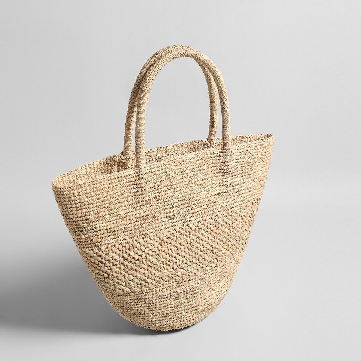 Handwoven Raffia Half-Moon Basket Tote Bag - Natural