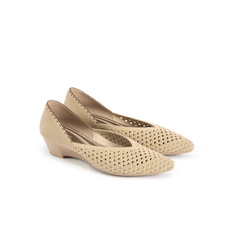 Open Weave Pointed Toe Wedge Work Shoes - Beige