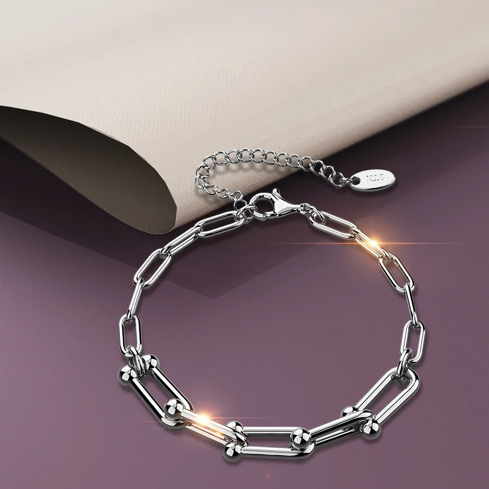 Bullion Gold Lovelock U Link Chain Bracelet White Gold - 6mm