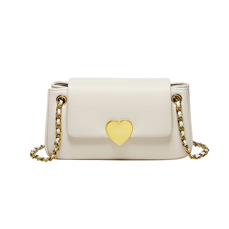 Nalandu Valentina Heart Lock Leather Shoulder Bag - White