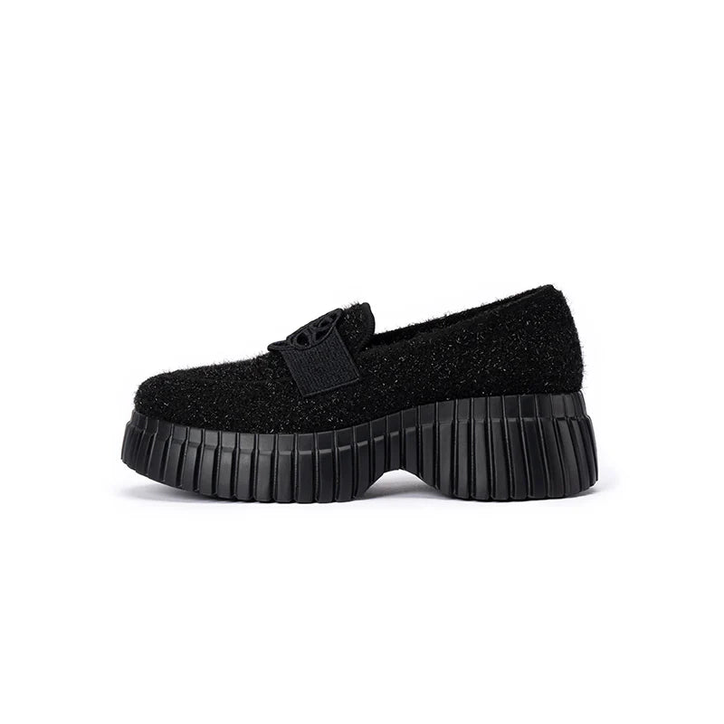 Paris Tweed Platform Loafers - Black