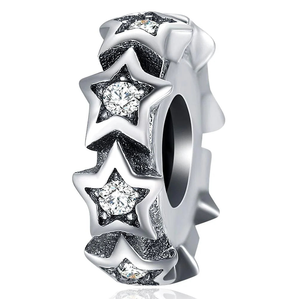 Solid 925 Sterling Silver Glowing Stars CZ Charm