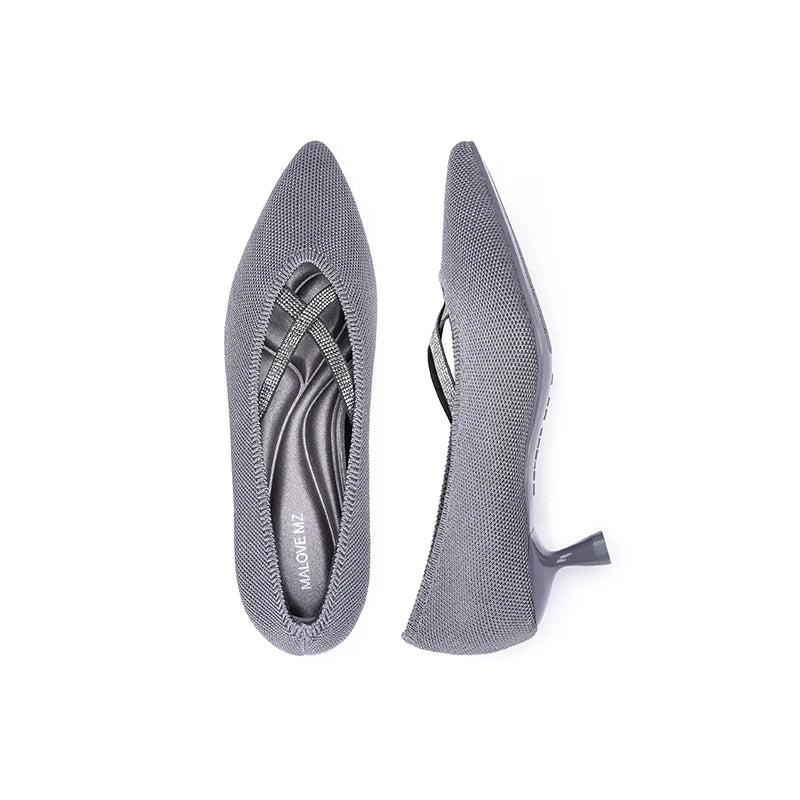 Countess Cross-Strap Kitten Heels - Grey