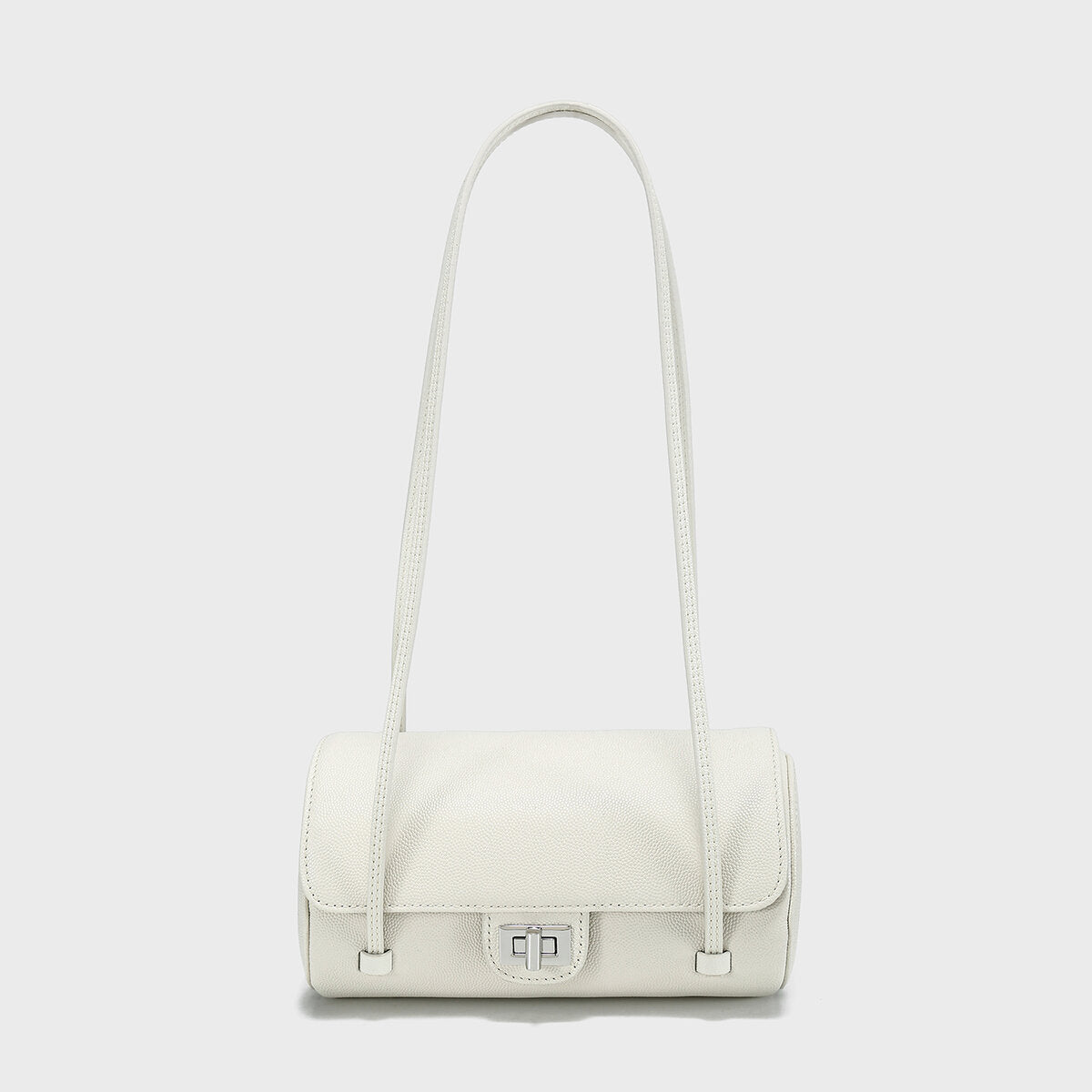 Pebbled Leather Cylinder Barrel Bag - White