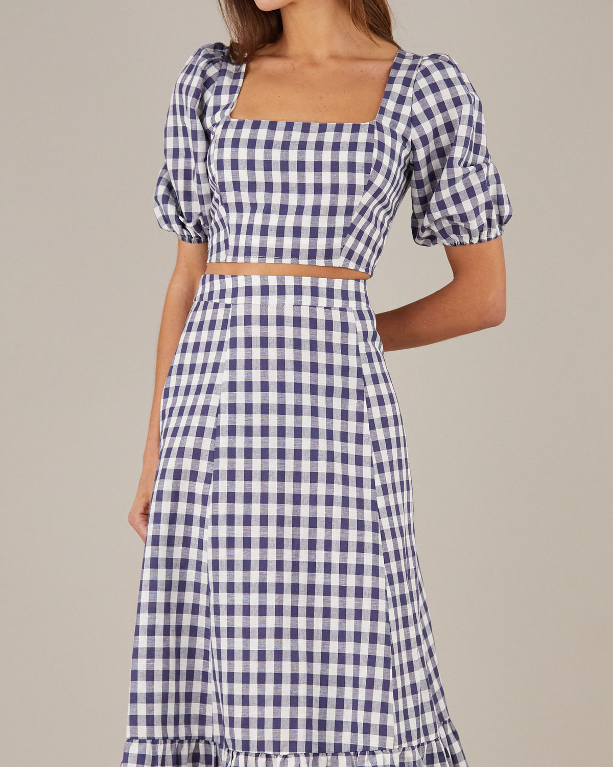Amelius Mallee Linen Gingham Crop Top - Navy Check