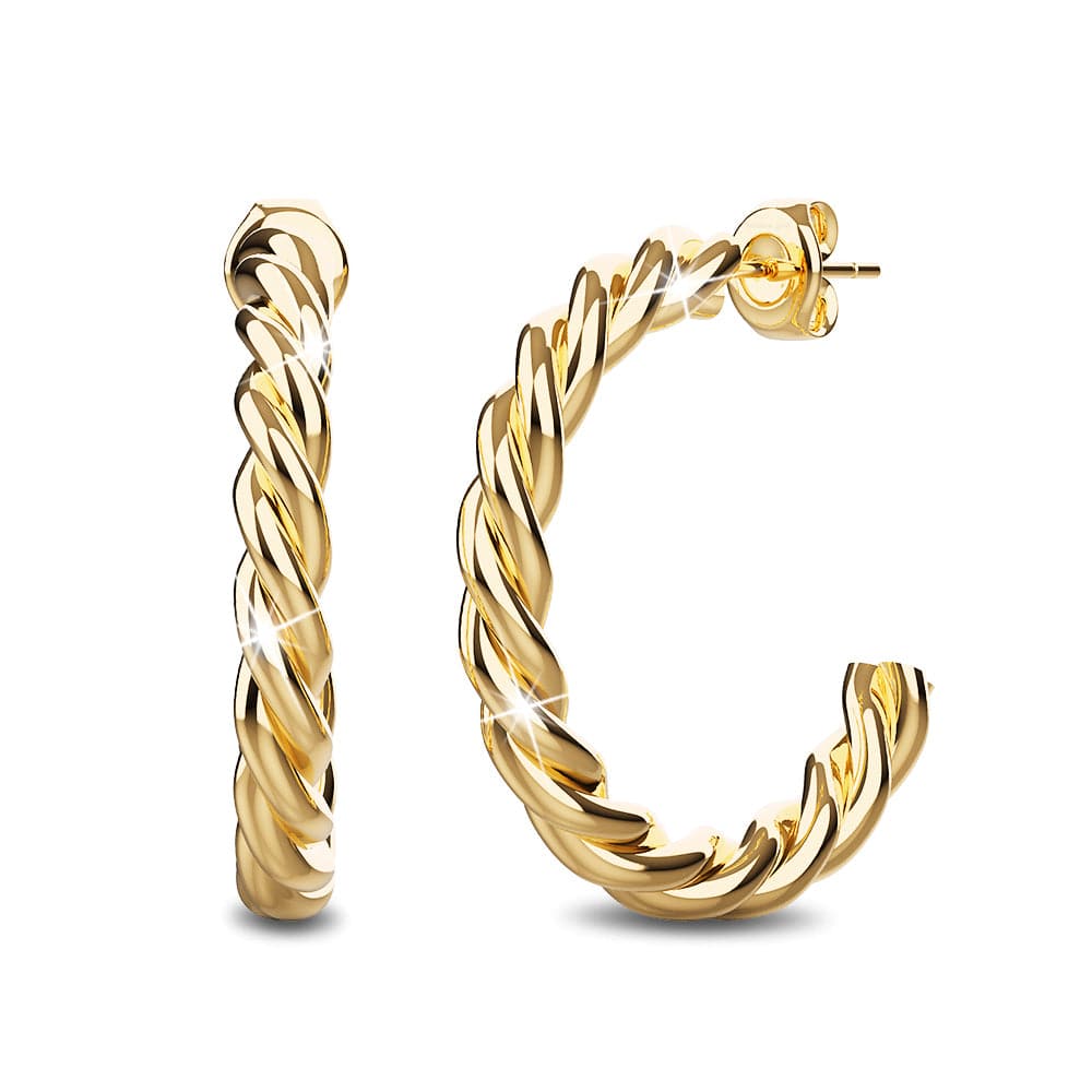 Bullion Gold Twisted Braid C-Hoop Gold Layered Earrings 30mm