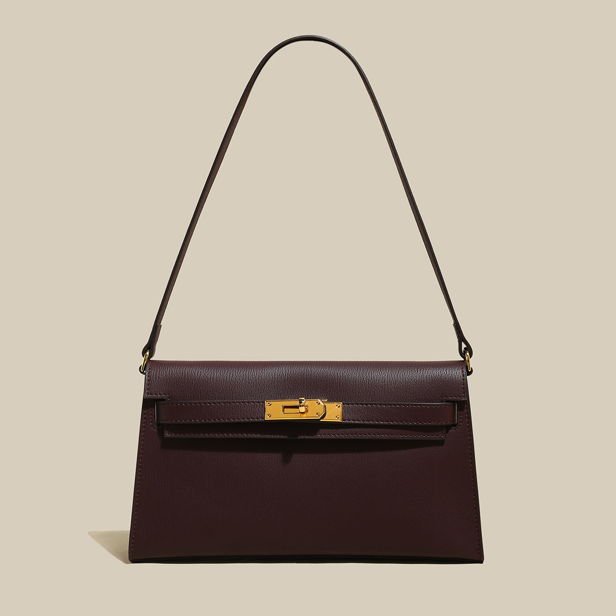 Camille Palm-Grain Calfskin Shoulder Bag - Maroon