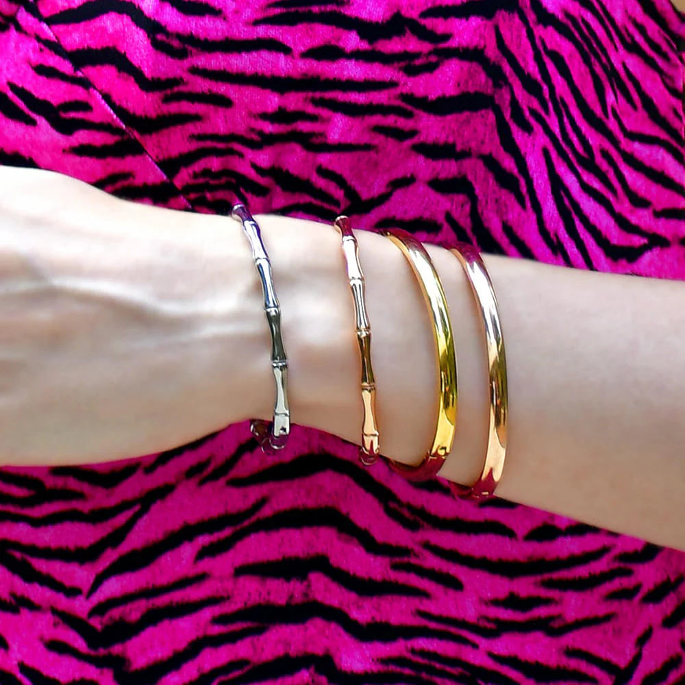 Bullion Gold Trunket Bamboo Design Stainless Steel Bangle in Rose Gold