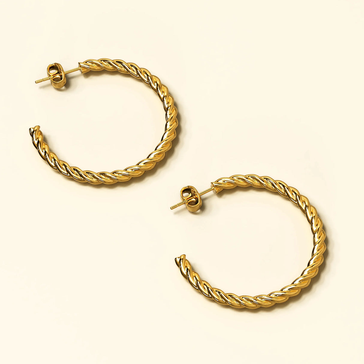 Bullion Gold Twisted Braid C-Hoop Gold Layered Earrings 30mm