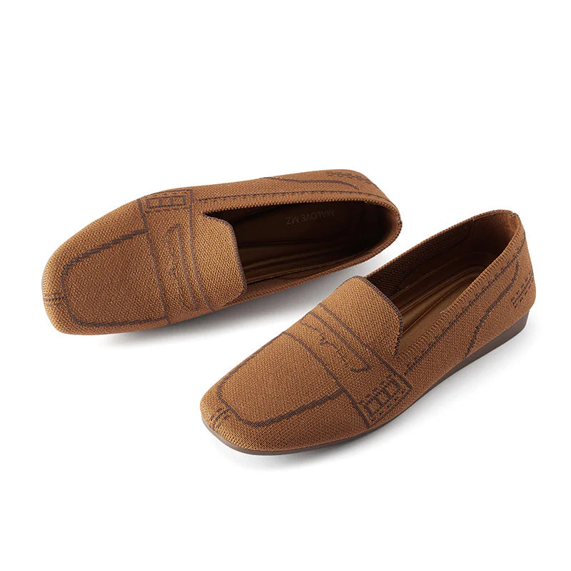 Comfortable Slip On Square Toe Loafers - Brown