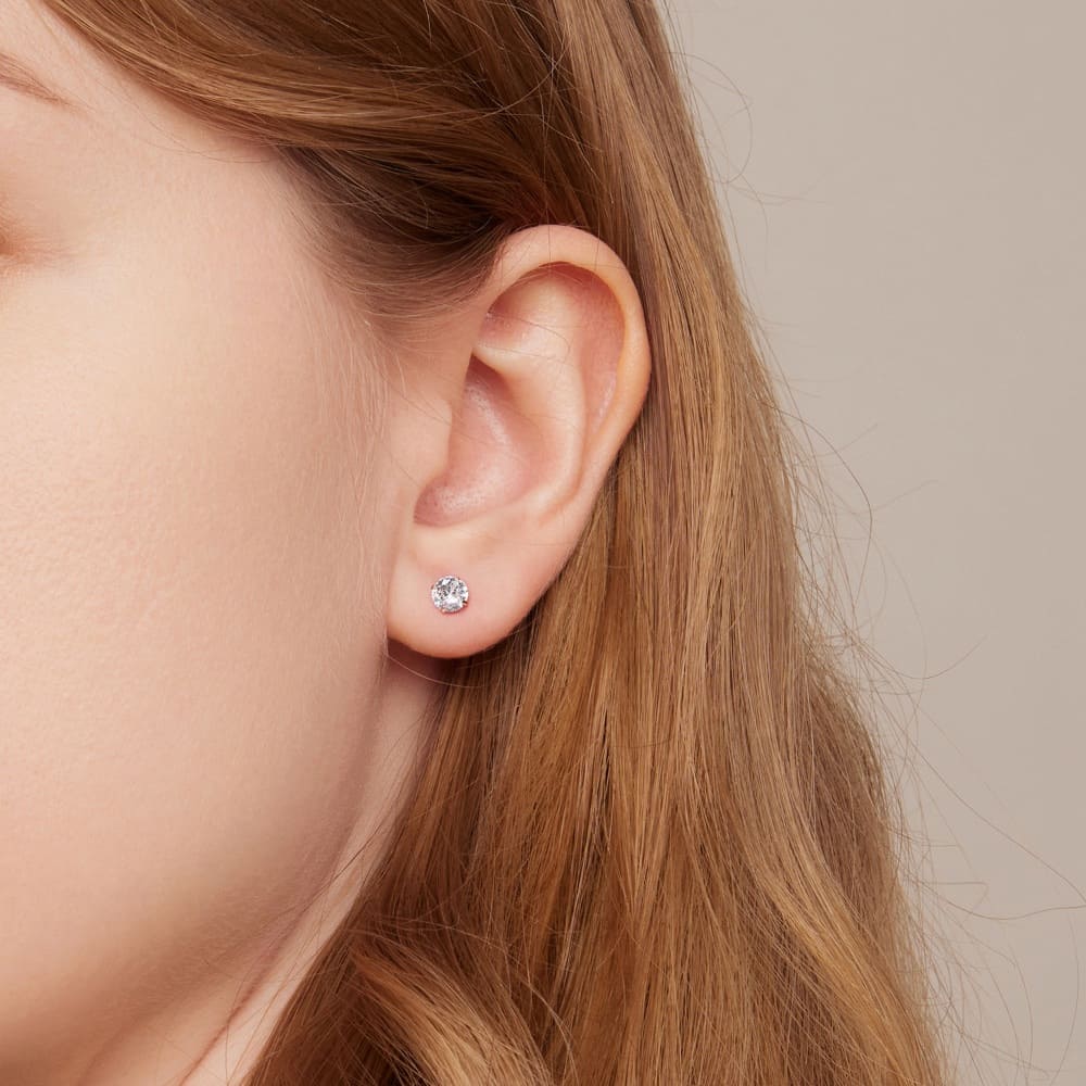 Solid 925 Signature Silver Mary Anne Crystal Stud Earrings In Rose Gold