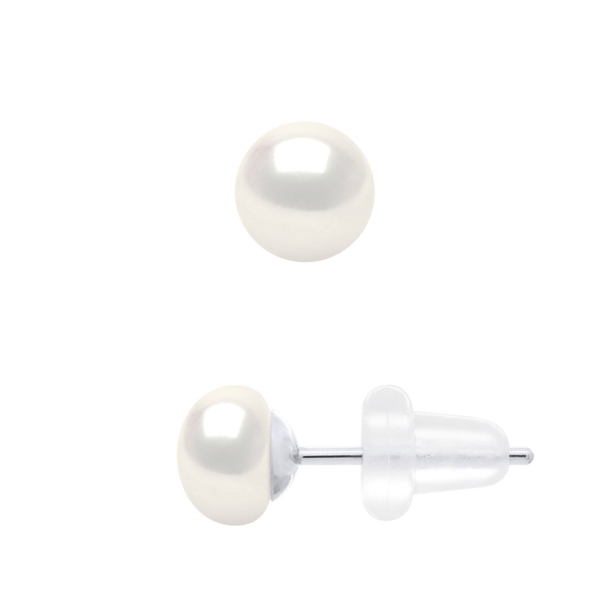 Earrings Real Cultured Freshwater Pearls Button 5-6 mm - Natural Pearl White - Longueur 18 cm