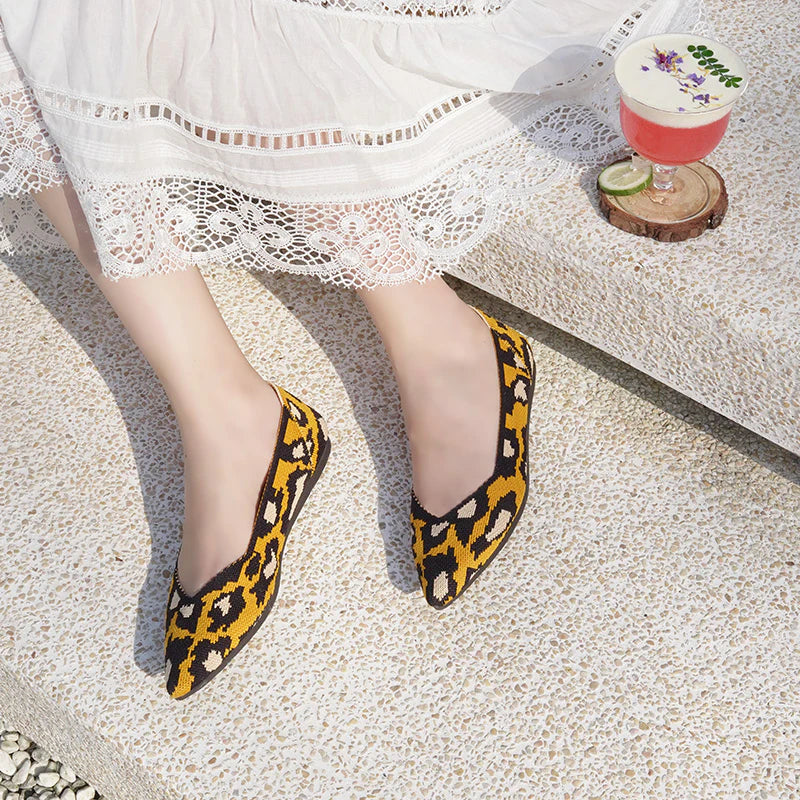 Leopard Print Pointed Toe Work Shoes - Yellow
