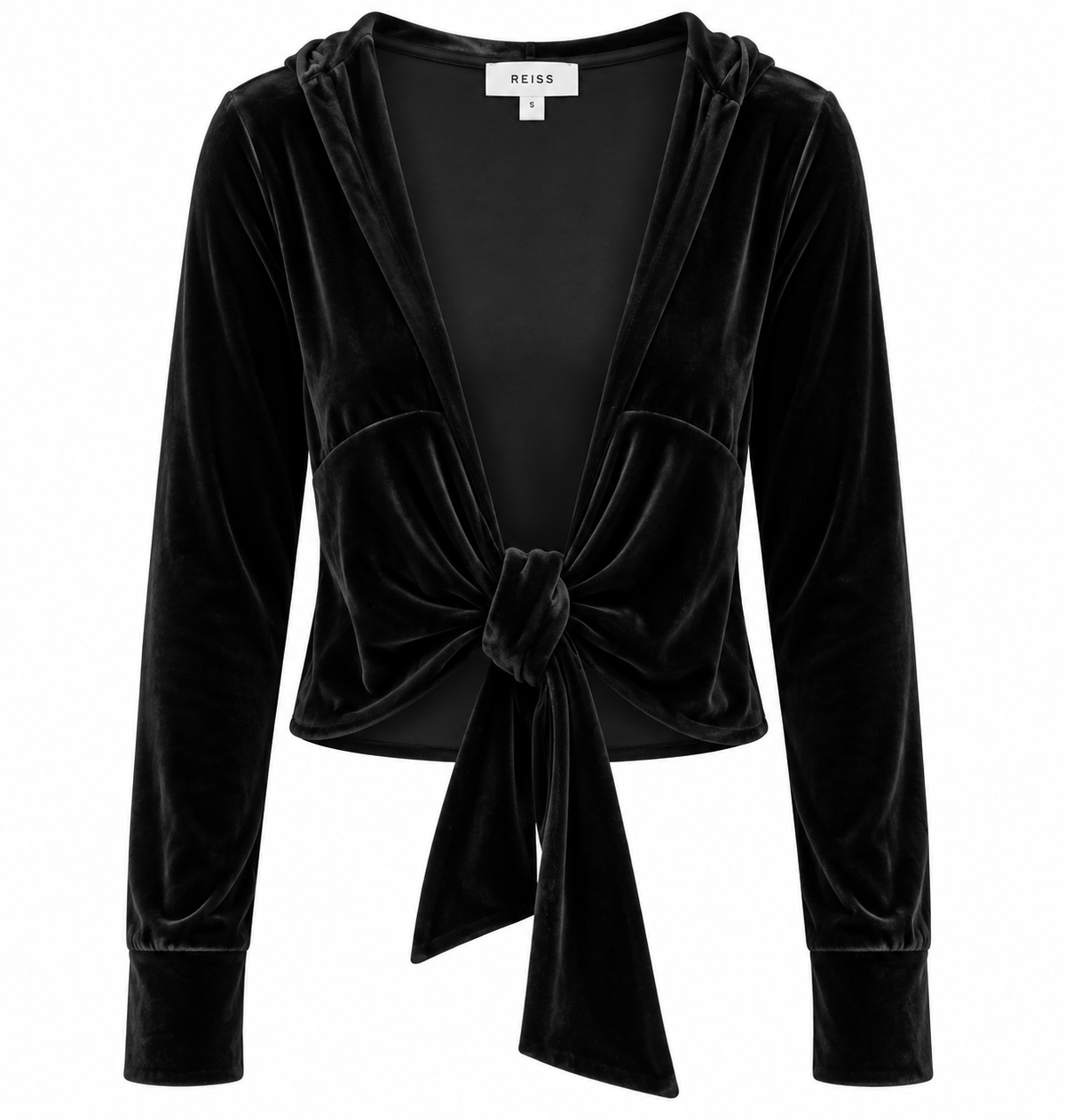 Reiss Women's Cora Velvet Tie Front Top - Black