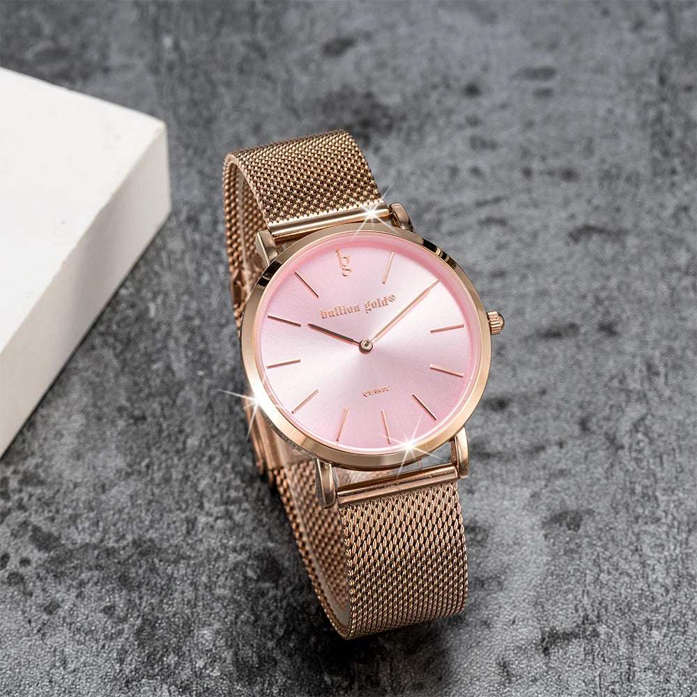 Boxed Rose Shell-pink Watch & Bracelet Set In Rose Gold