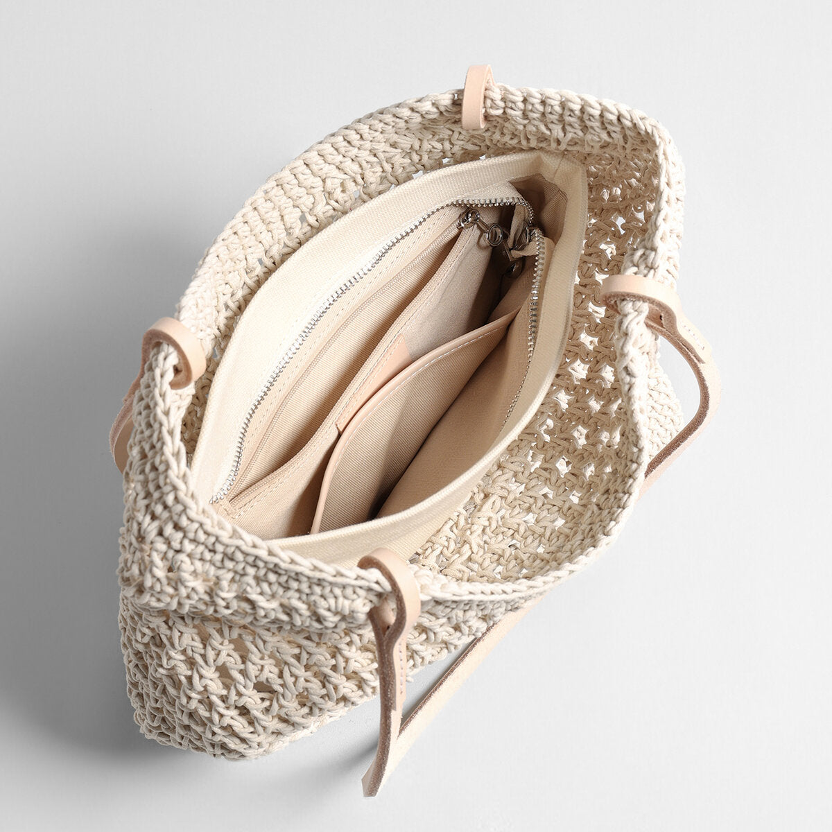 Diamond Pointelle Woven Tote Bag - Ivory