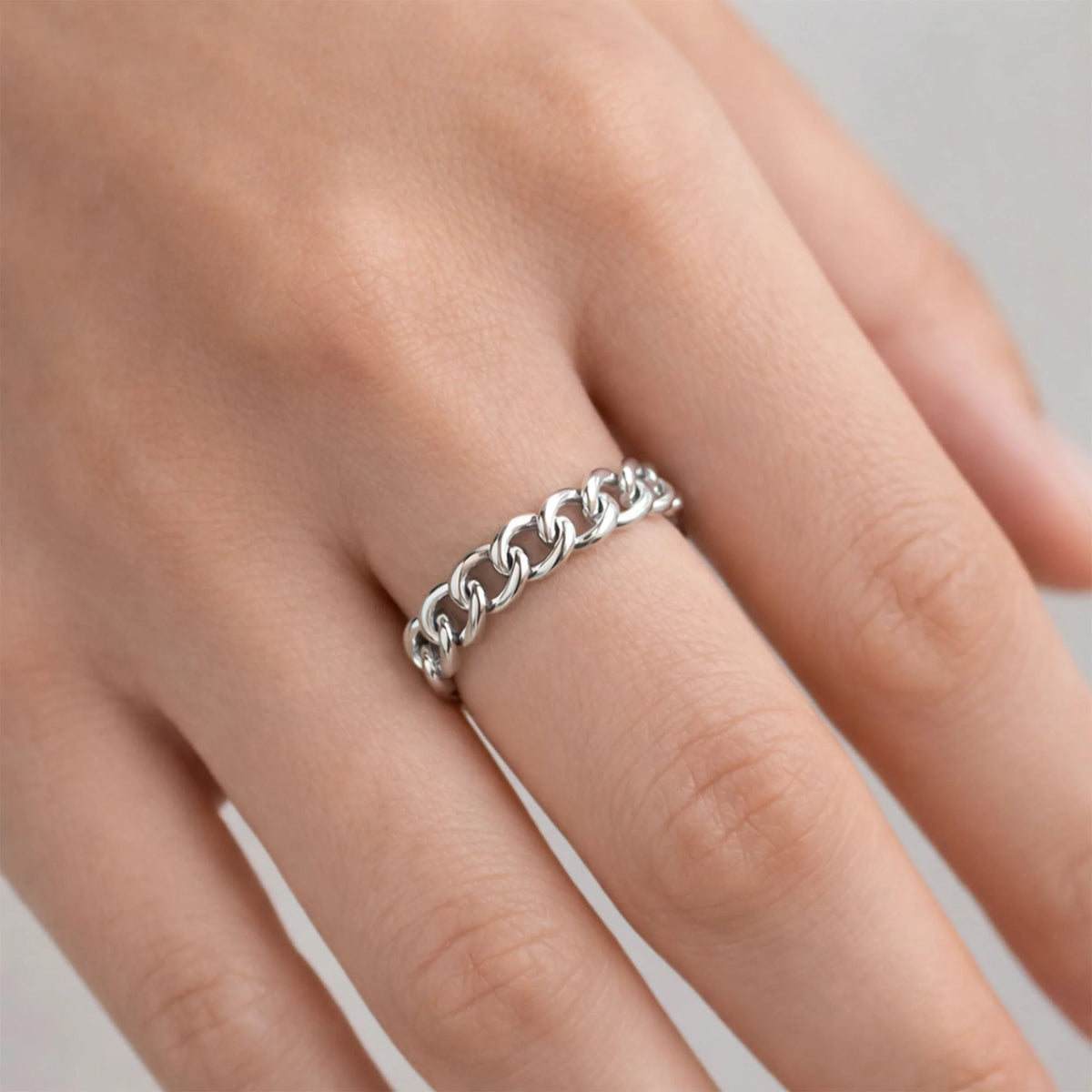 Solid 925 Sterling Silver Curb Chain Link Stacking Ring