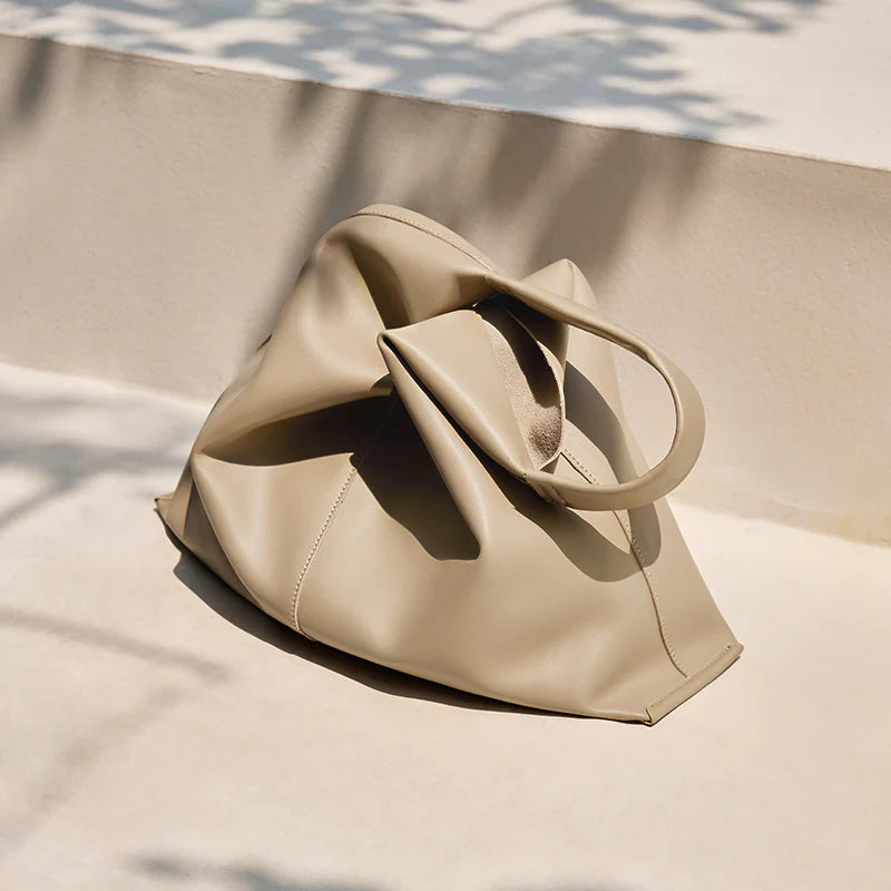 Nalandu Soft Slouch Genuine Leather Oversized Tote Bag - Taupe