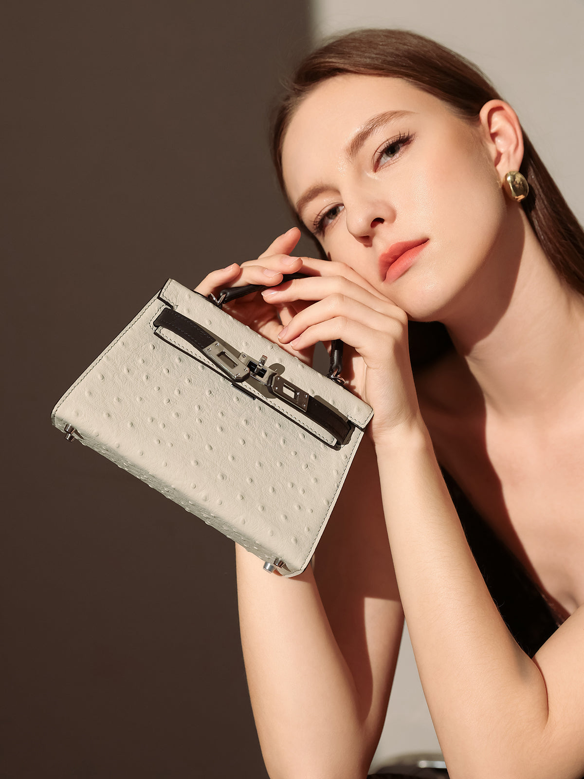 Aurelia Exotic-Embossed Leather Top Handle Bag - Grey
