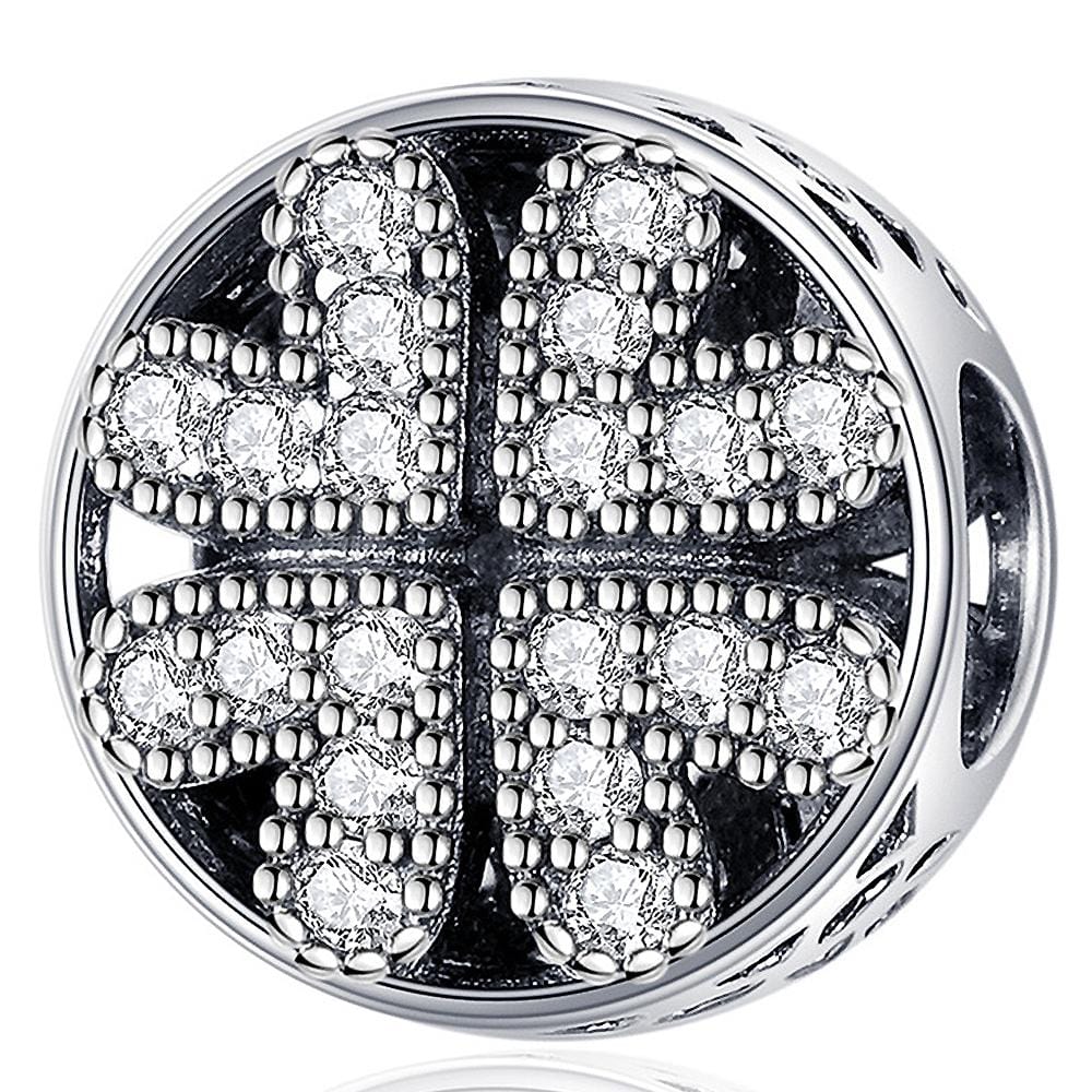 Solid 925 Sterling Silver Petal of Love CZ Charm