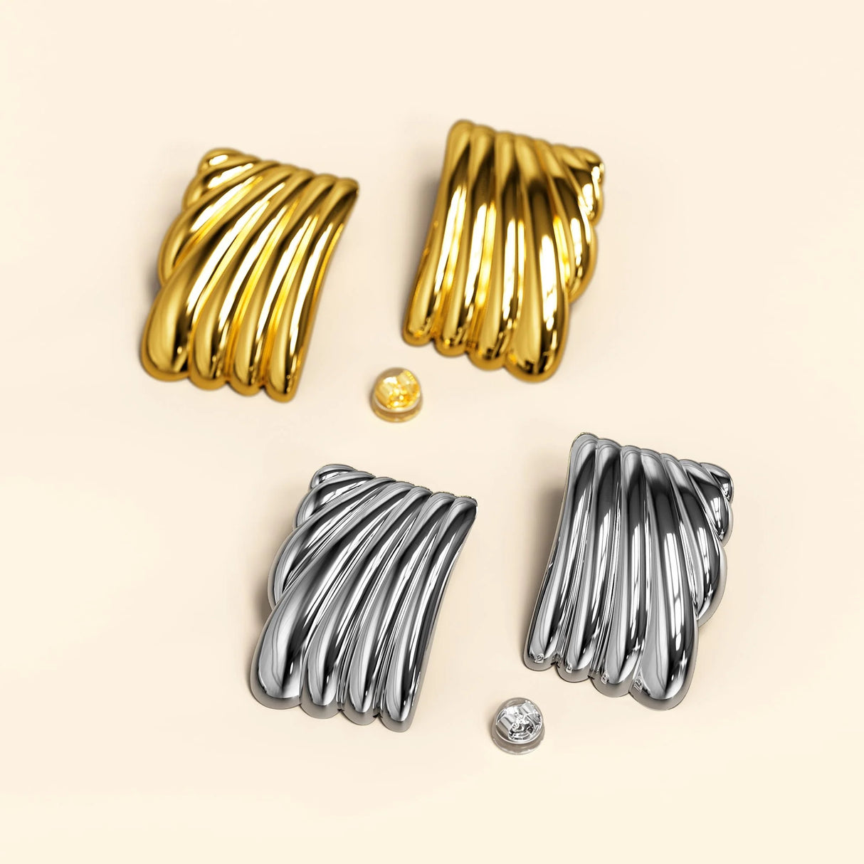 Bullion Gold Pleated Angel Gold layered Stud Earrings