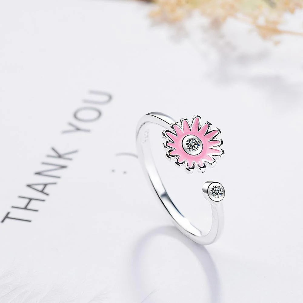 Adjustable Pink Daisy Flower with Diamonelle Ring