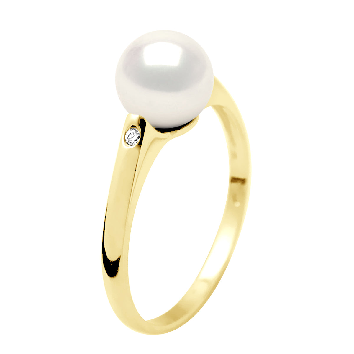 Ring Solitaire Diamonds 0,02 Cts - Natural White - Real Cultured Freshwater PEARL - Quality AA