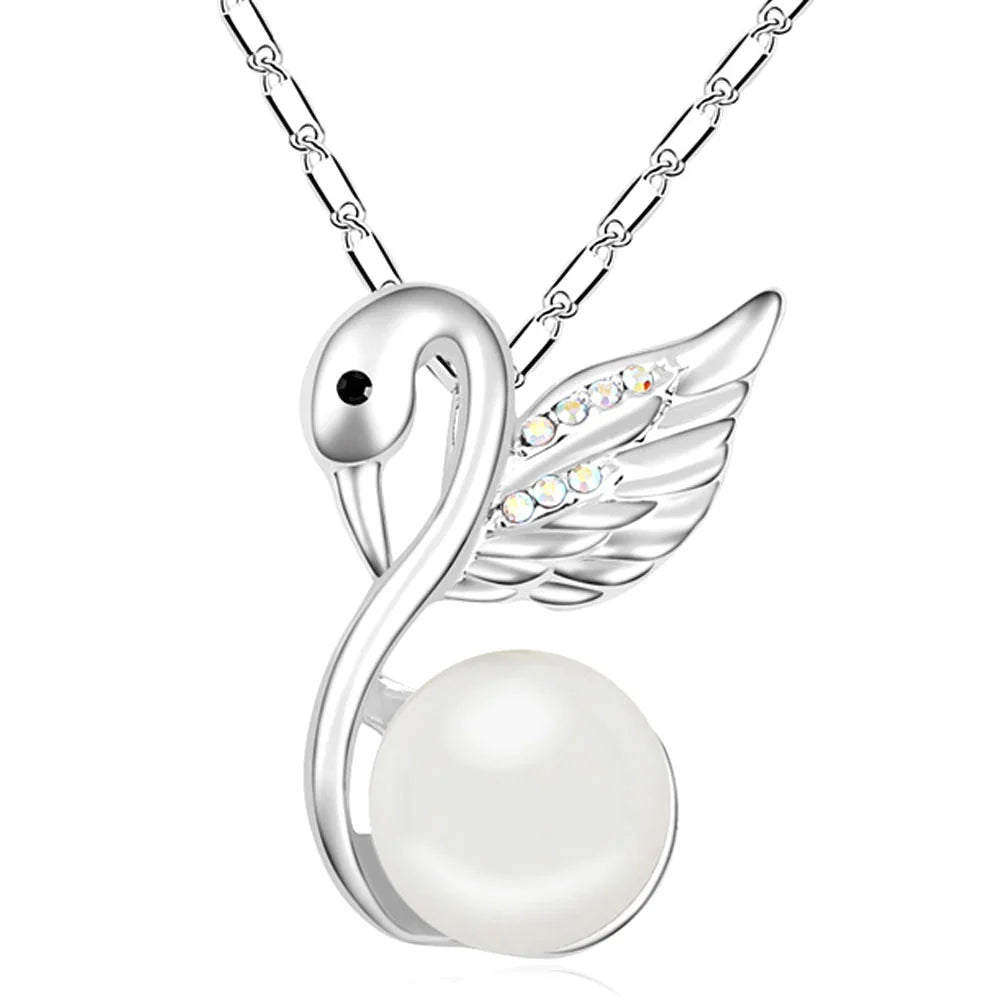 Boxed Snowwhite Swan Necklace and Earrings Set Embellished with SWAROVSKI® Crystals and Pearls