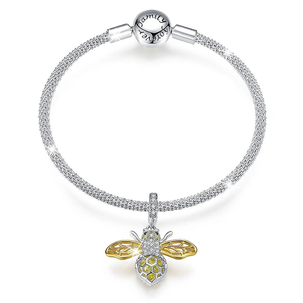 Solid 925 Sterling Silver Crystal Yellow Bee Animal Bracelet