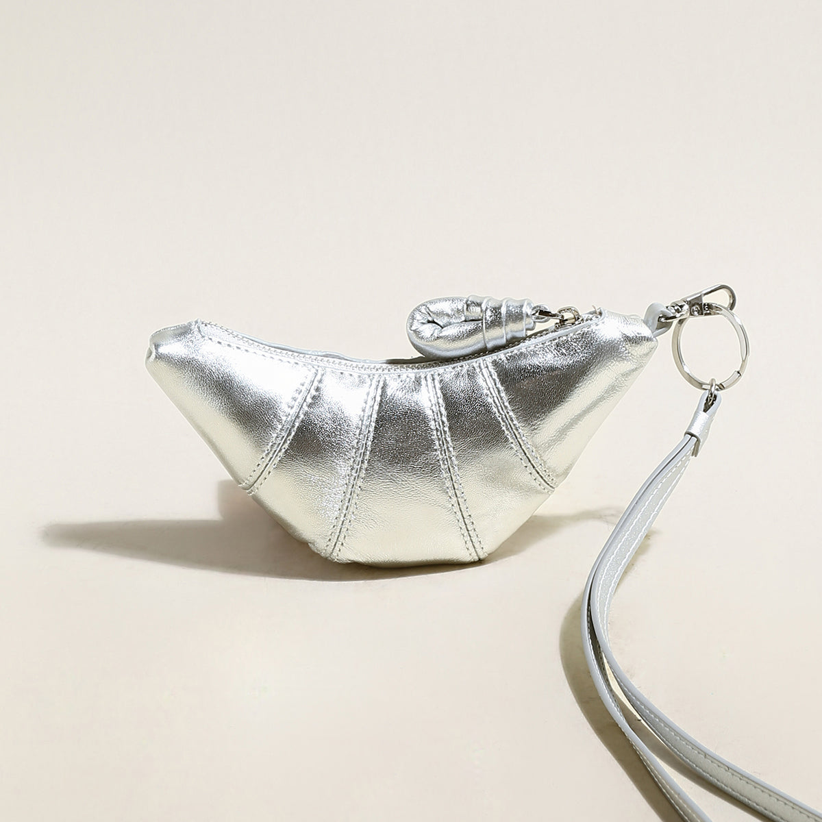 Croissant Mini Pouch Bag Charm - Silver