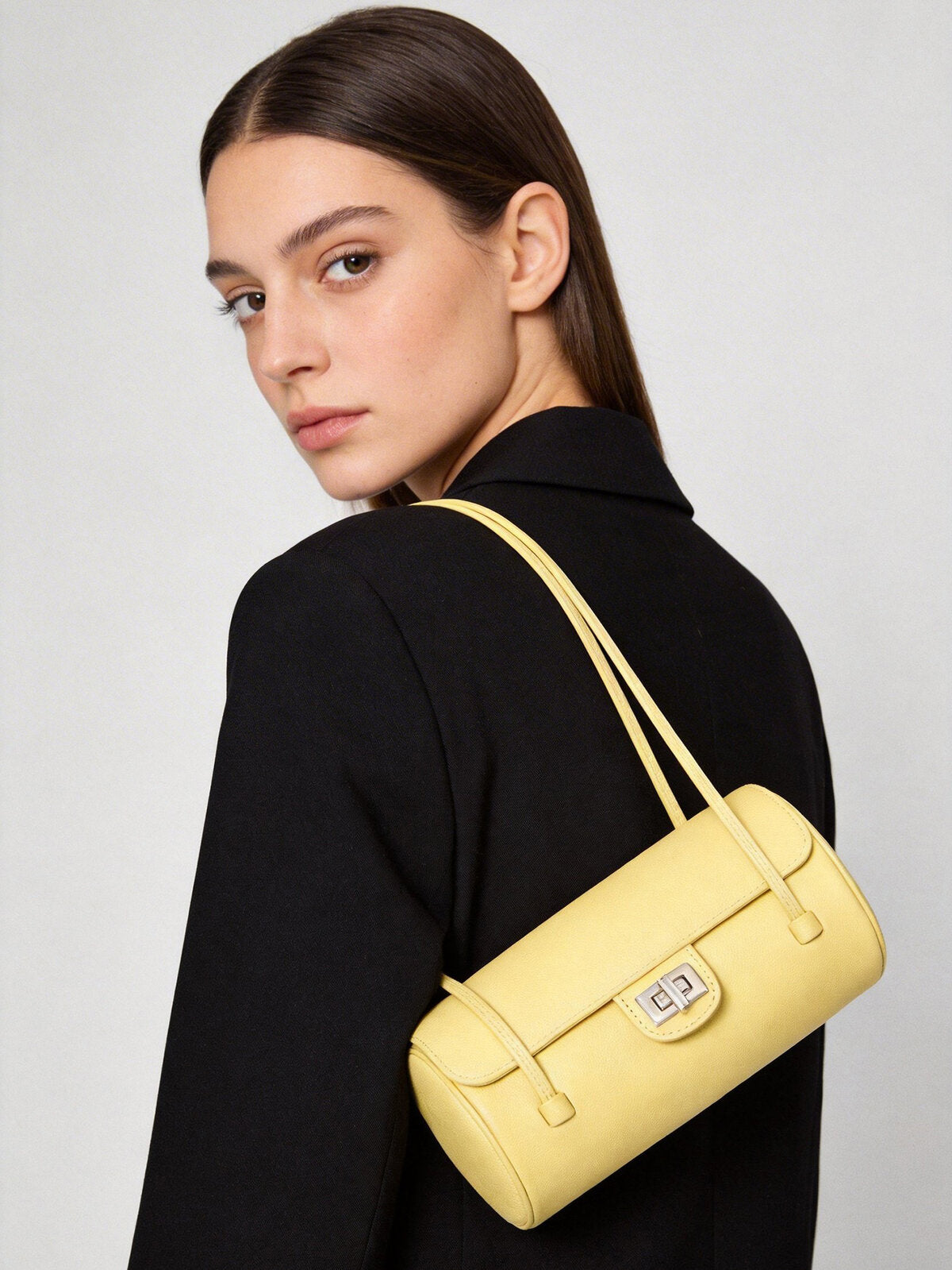 Pebbled Leather Cylinder Barrel Bag - Yellow