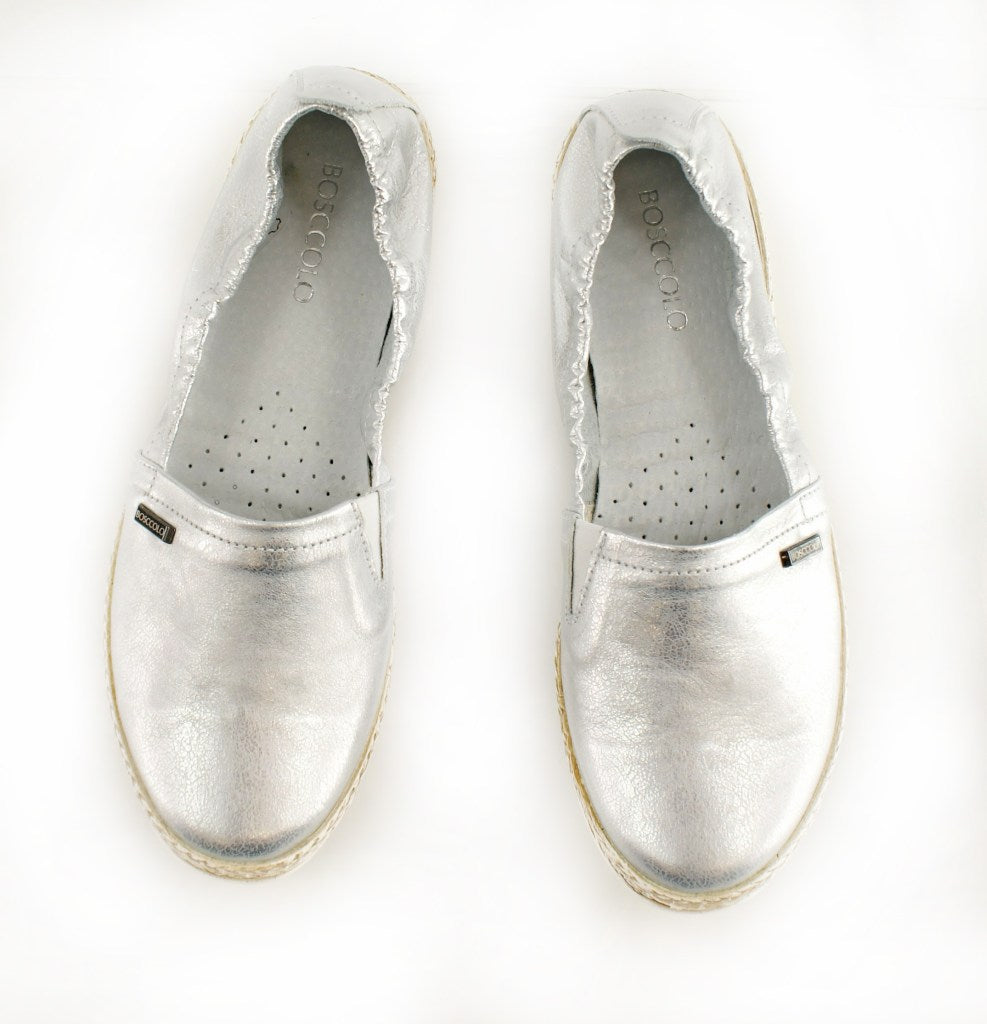 Bosccolo Womens Moccasin Espadryl - Silver