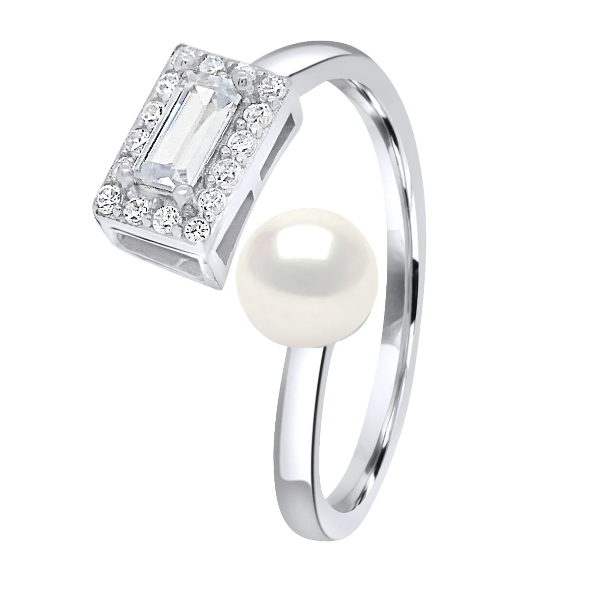 Manufacture Royale Ring Halo Button Freshwater Pearl & Cubic Zirconia White