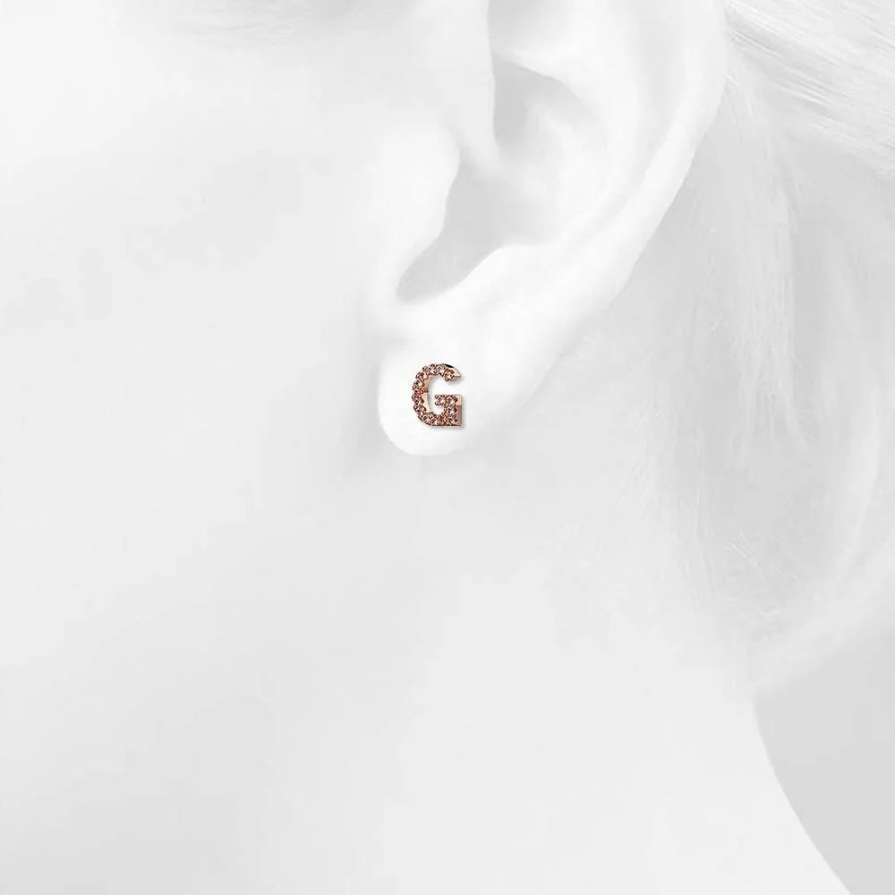 Solid 925 Sterling Silver Glamour Alphabet Letter Earrings Rose Gold