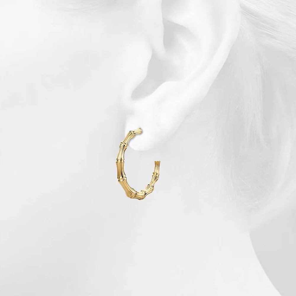 Bullion Gold Bamboo Connector Hoop Gold Layered Earrings