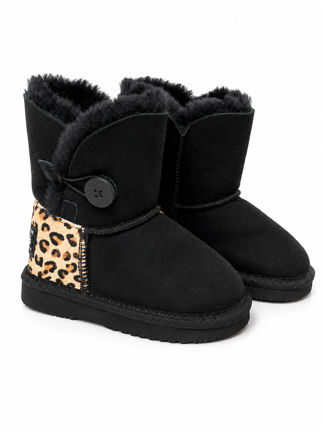 Australian Leather Ugg Kids Leopard 1Button - Black - AU8