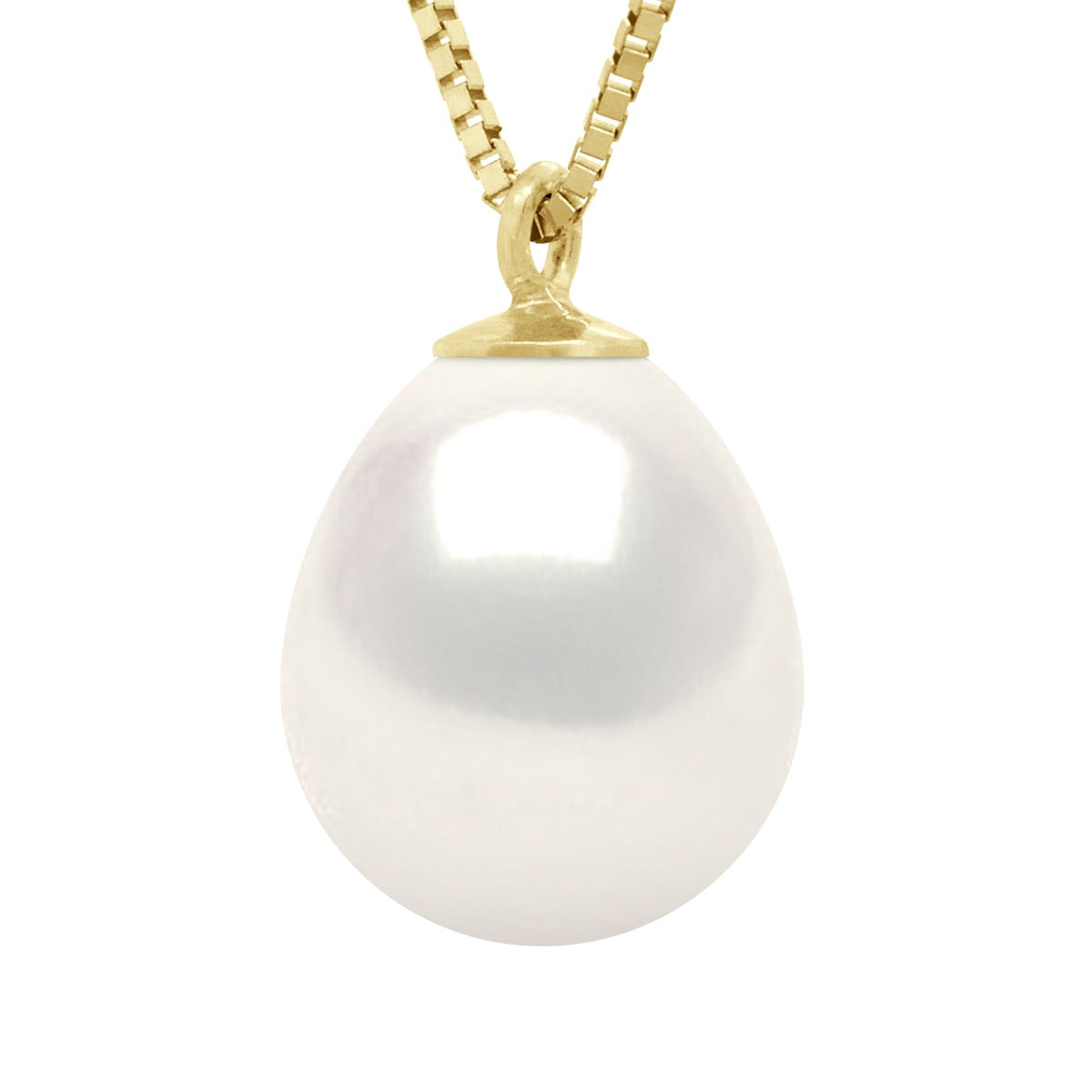 Necklace Real Cultured Freshwater Pearl Pear 9-10 mm - "Natural Pearl White" - Length Chain 42 cm