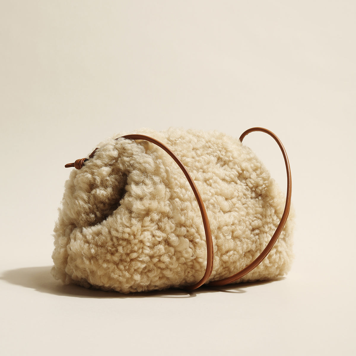Cream Lambswool Dumpling Shoulder Bag - Cream
