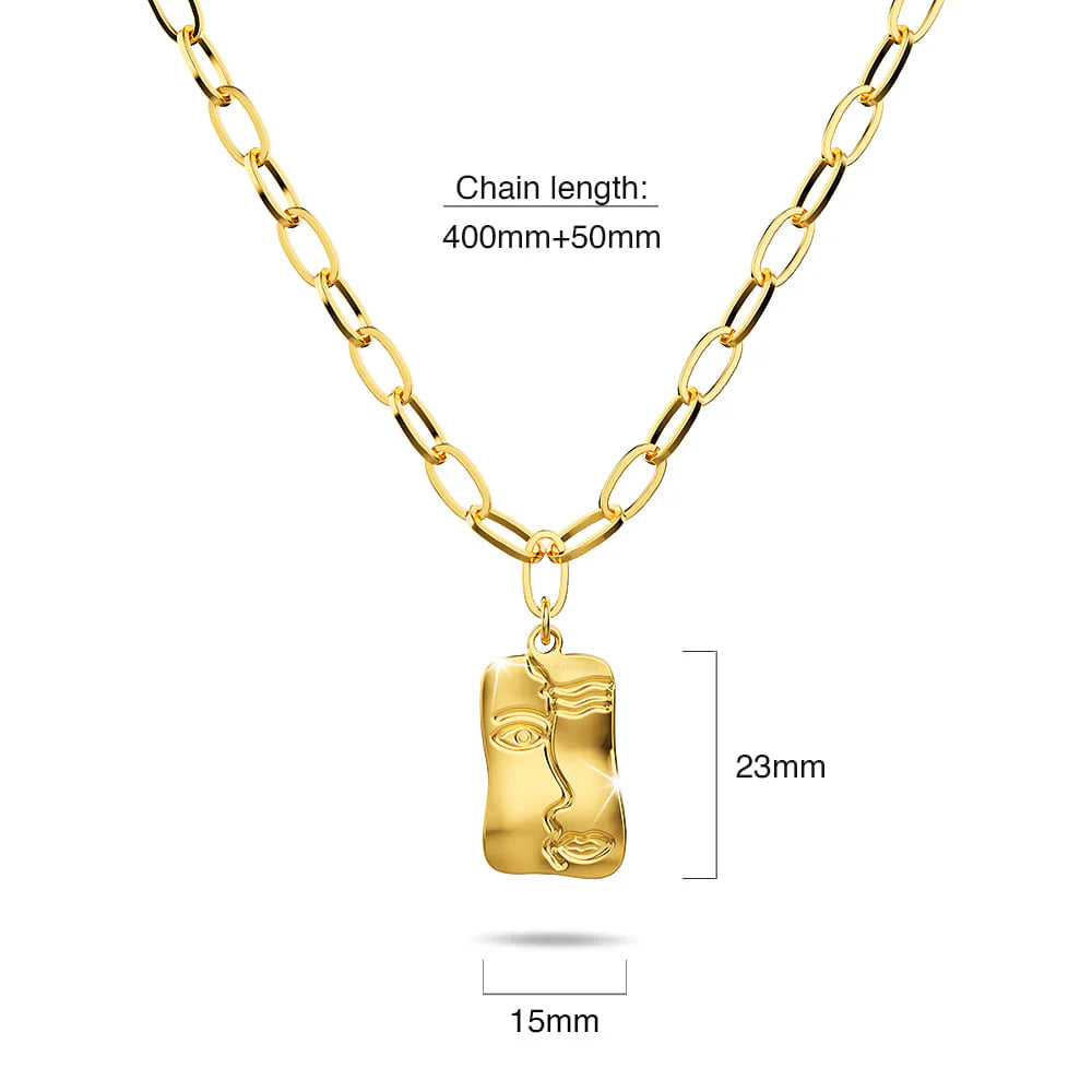 Bullion Gold Abstract Face Necklace in Gold