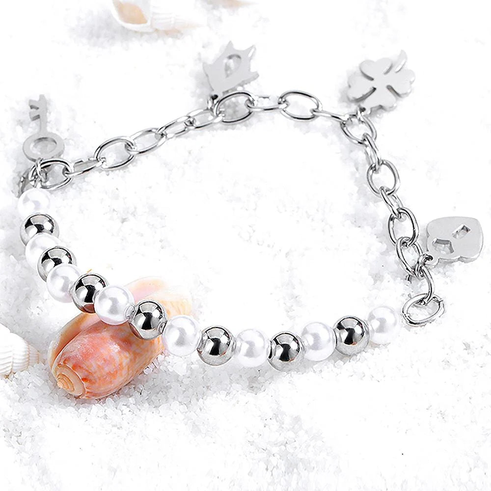 Bullion Gold Polished Charm Bracelet In White Gold