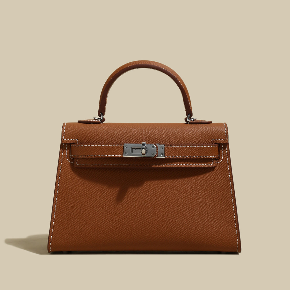 Classic Structured Leather Top-Handle Bag - Brown