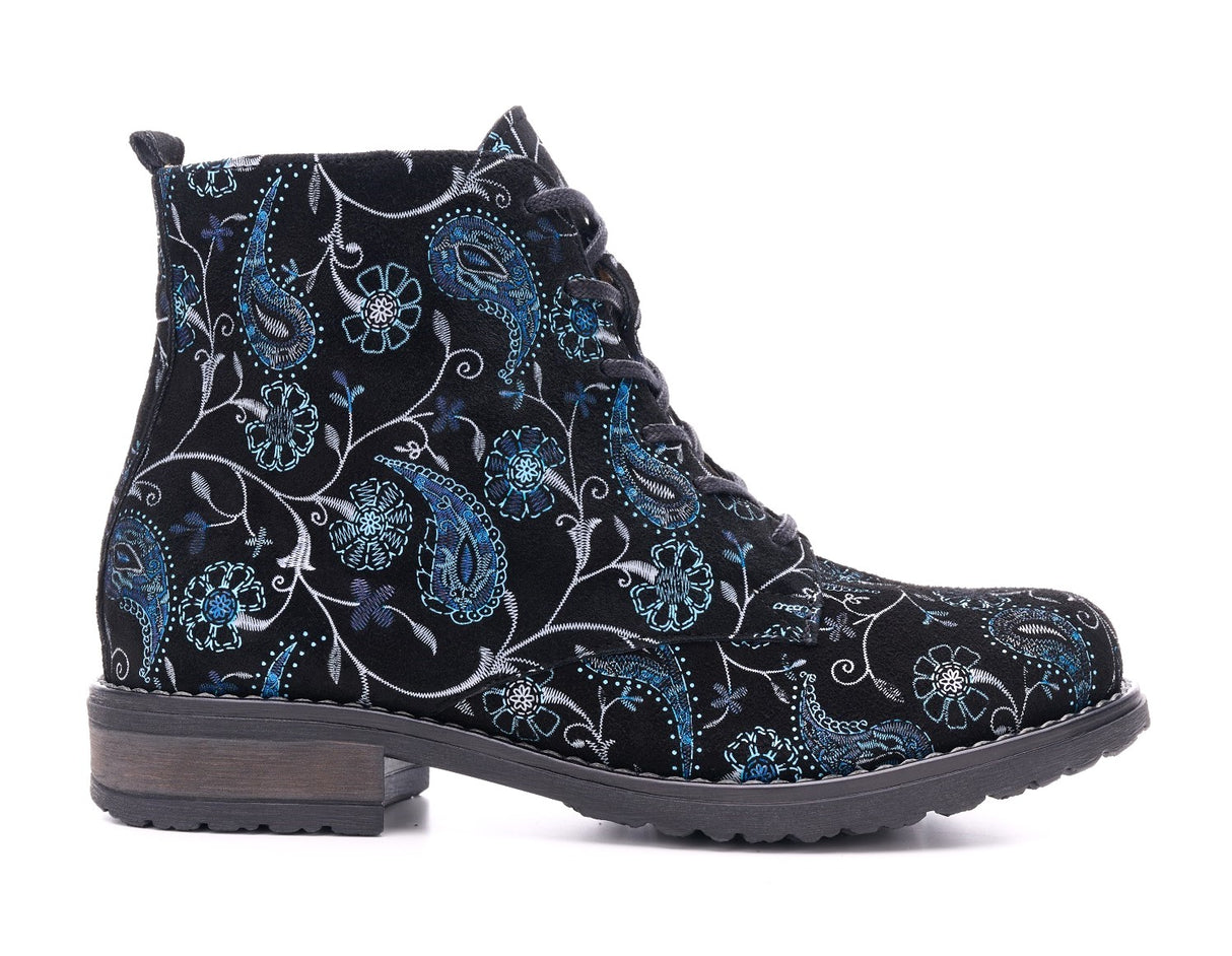 Bosccolo Womens Ankle Boots - Black Blue Embroidery