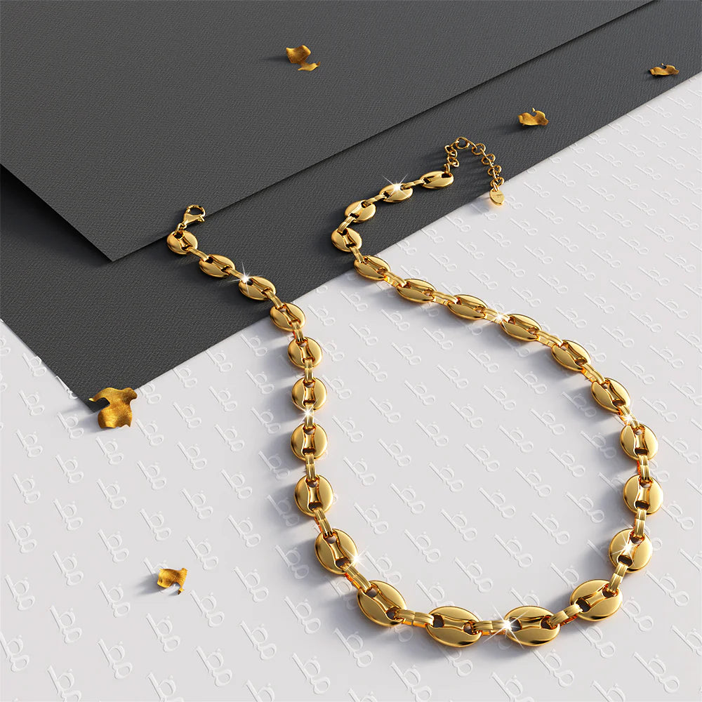 Bullion Gold Interlock Anchor Chain Necklace in Gold