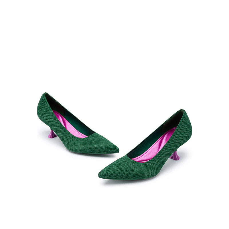 Classy Madam Pointed Toe Kitten Heels - Green