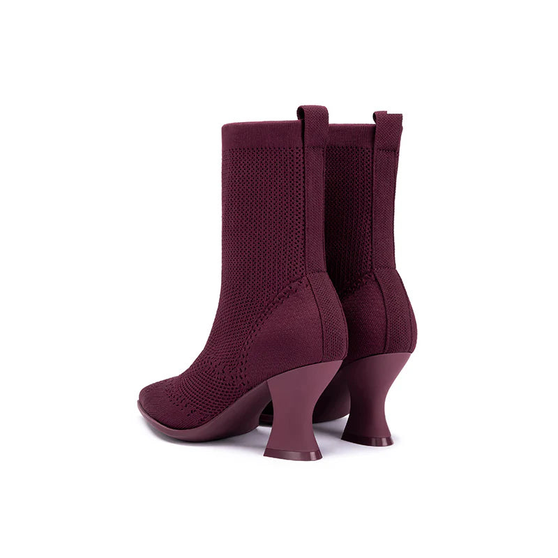 Pointed Toe Knit Sock Boots - Wine